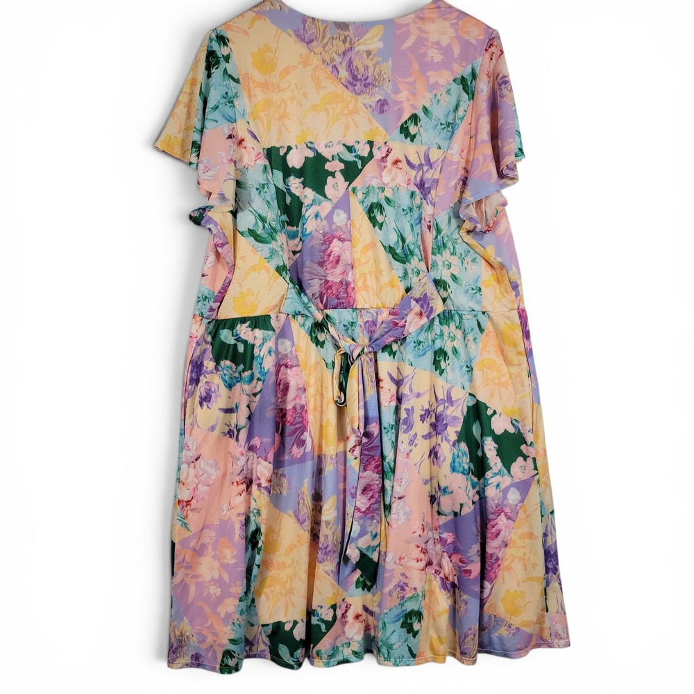Lane Bryant Fit & Flare Dress Women 22/24 Multicolor Floral Patchwork V-Neck - Picture 3 of 6